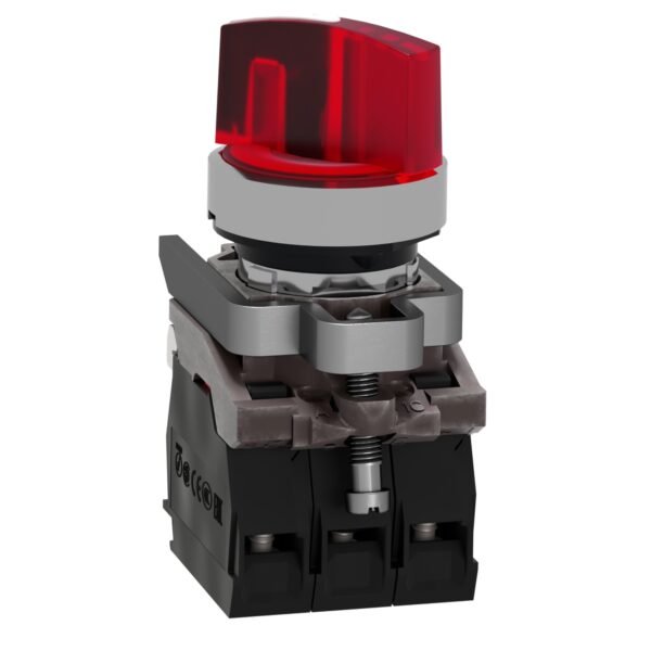 ⁦شنايدر XB4BK124B5 | مفتاح محدد مضاء، معدني، أحمر، Ø22، وضعين، ثابت، 24 فولت تيار متردد/تيار مستمر، 1 NO + 1 NC⁩ - الصورة ⁦5⁩