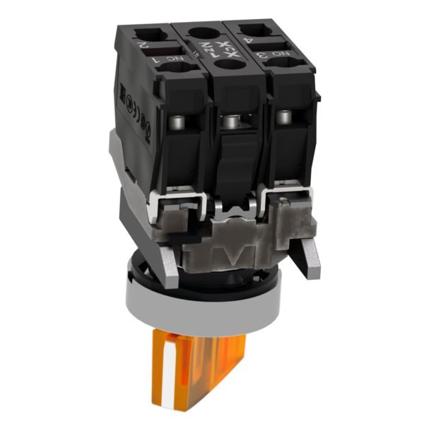 ⁦شنايدر XB4BK125B5 هارموني | مفتاح محدد مضيء، معدني، برتقالي، Ø22، وضعين، ثابت، 24 فولت تيار متردد/تيار مستمر، 1 NO + 1 NC⁩ - الصورة ⁦6⁩