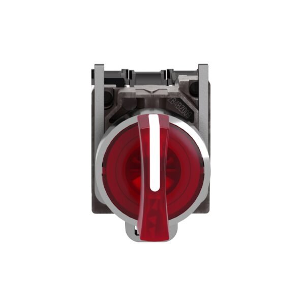 ⁦شنايدر XB4BK134M5 | مفتاح محدد مضيء، معدني، أحمر، Ø22، 3 أوضاع، ثابت، 230...240 فولت تيار متردد، 1 NO + 1 NC⁩ - الصورة ⁦3⁩