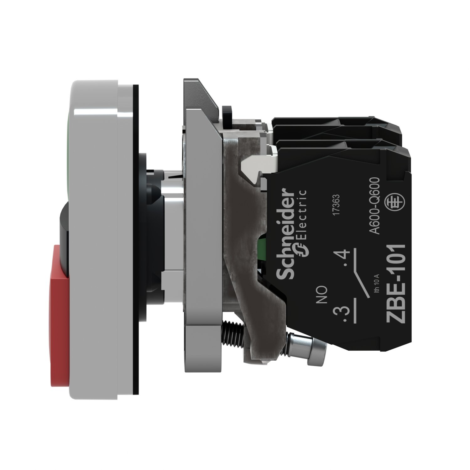 شنايدر XB4BL73415 | زر ضغط مزدوج الرأس، معدني، Ø22، 1 أخضر متدرج يحمل علامة I + 1 بارز أحمر يحمل علامة O، 1 NO + 1 NC - الصورة 2
