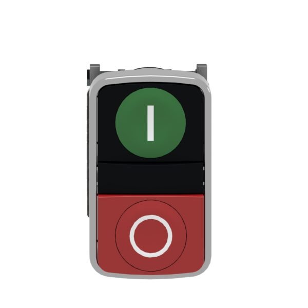⁦شنايدر XB4BL73415 | زر ضغط مزدوج الرأس، معدني، Ø22، 1 أخضر متدرج يحمل علامة I + 1 بارز أحمر يحمل علامة O، 1 NO + 1 NC⁩ - الصورة ⁦5⁩