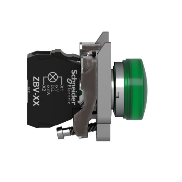 ⁦شنايدر XB4BVB3 | ضوء إرشادي، معدني، أخضر، Ø22، عدسة عادية مع LED مدمج، 24 فولت تيار متردد/تيار مستمر⁩ - الصورة ⁦3⁩