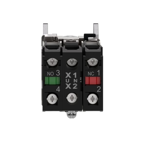 ⁦شنايدر XB4BW31M5 هارموني | زر ضغط مضيء، معدني، متساطح، أبيض، Ø22، إرجاع زنبركي، 230...240 فولت تيار متردد، 1 NO + 1 NC⁩ - الصورة ⁦3⁩