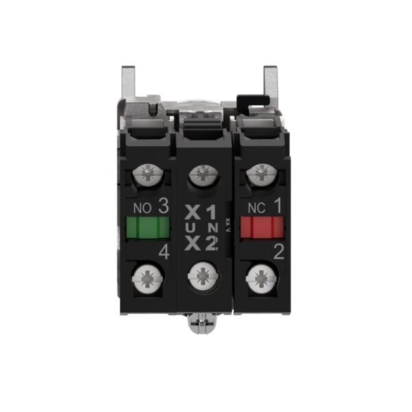 ⁦شنايدر XB4BW33M5 | زر ضغط مضيء، معدني، متساطح، أخضر، Ø22، إرجاع زنبركي، 230...240 فولت تيار متردد، 1 NO + 1 NC⁩ - الصورة ⁦4⁩