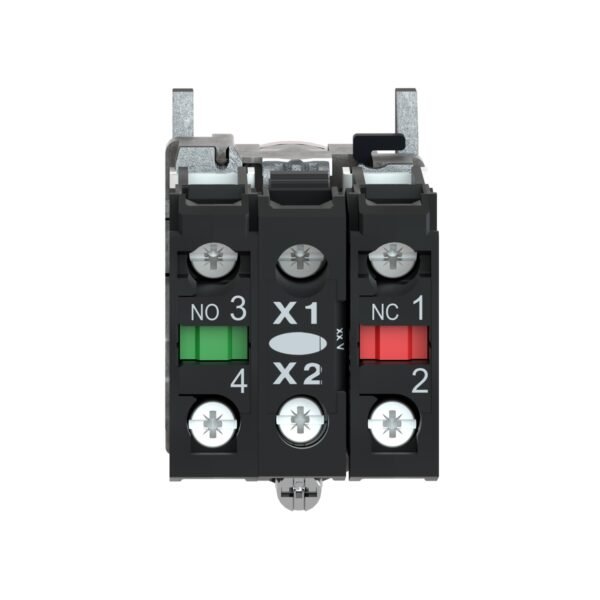⁦شنايدر XB4BW3465 هارموني | زر ضغط مضيء، معدني، متساطح، أحمر، Ø22، إرجاع زنبركي، <= 250 فولت، 1 NO + 1 NC⁩ - الصورة ⁦4⁩