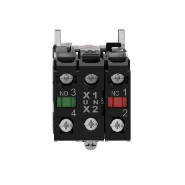 ⁦شنايدر XB4BW34B5 | زر ضغط مضيء، معدني، متساطح، أحمر، Ø22، إرجاع زنبركي، 1 NO + 1 NC 24 V AC/DC⁩ - الصورة ⁦4⁩