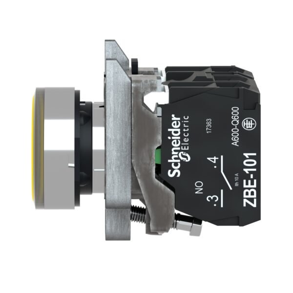 ⁦شنايدر XB4BW3565 | زر ضغط مضيء، معدني، متساطح، برتقالي، Ø22، إرجاع زنبركي، <= 250 فولت، 1 NO + 1 NC⁩ - الصورة ⁦5⁩