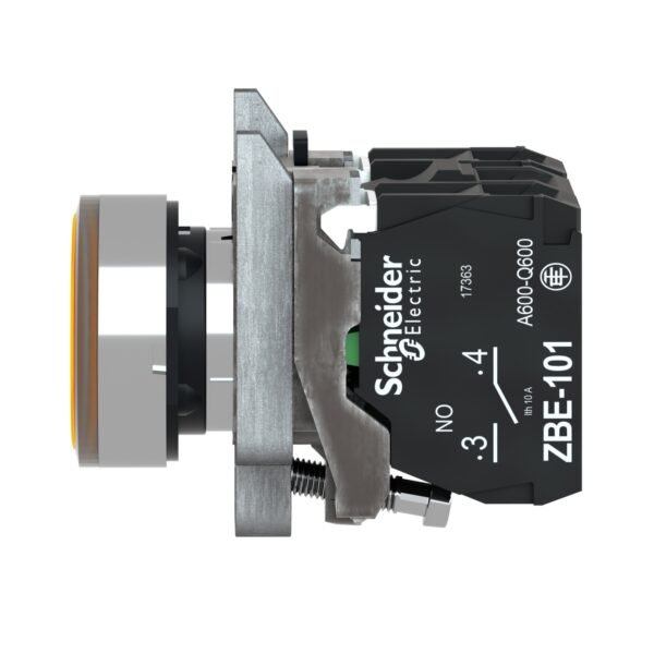 ⁦شنايدر XB4BW35G5 هارموني | زر ضغط برتقالي متدفق كامل Ø22 إرجاع زنبركي 1NO+1NC 110...120V⁩ - الصورة ⁦5⁩