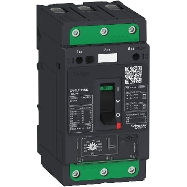 شنايدر GV4LE50N | قاطع دائرة المحرك، TeSys GV4، 3P، 50 أمبير، Icu 50 كيلو أمبير، مغناطيسي، أطراف EverLink