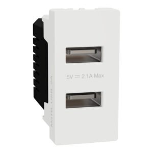 شنايدر M3TB_USB_2A | USB  بريزة USB double ( Type A+A )  ,من النوع A، ميلوز E، منفذان، 2.1 أمبير، وحدة واحدة، أبيض