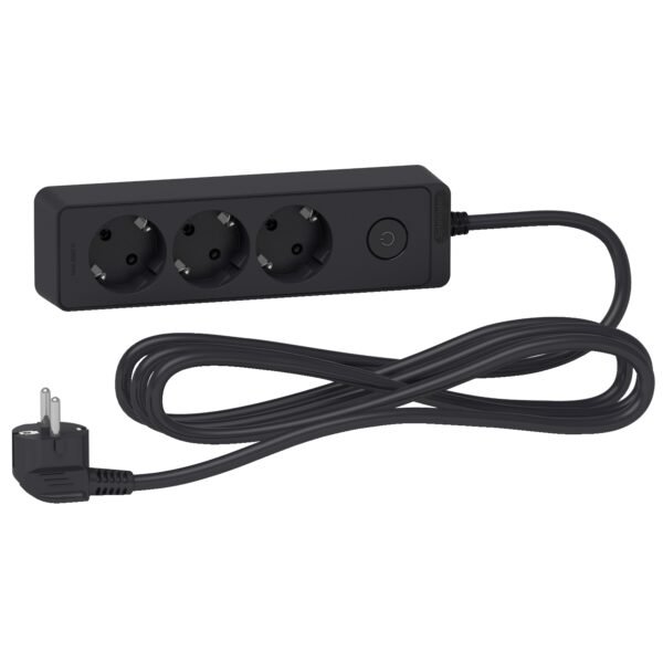 Schneider ST9433B | Trailing lead, Unica extend, 3 Schuko, swicthable, 3m cable, anthracite