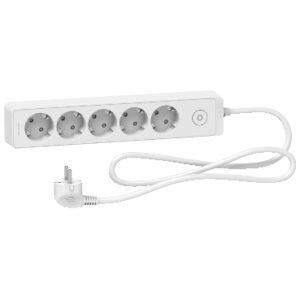 Schneider ST9451W | Trailing lead, Unica extend, 5 Schuko, swicthable, 1.5m cable, white