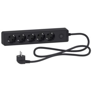 Schneider ST9451B | Trailing lead, Unica extend, 5 Schuko, swicthable, 1.5m cable, anthracite
