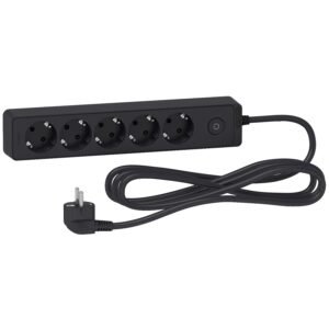 Schneider ST9453B | Trailing lead, Unica extend, 5 Schuko, swicthable, 3m cable, anthracite