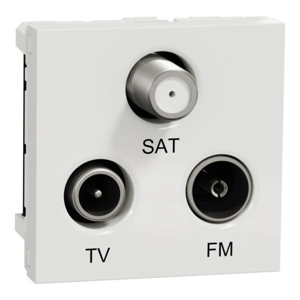 مقبس تلفزيون/FM/SAT من شنايدر NU345018، جديد من يونيكا، آلية، وحدتان، ذكر IEC 9.52 مم، IP20، أبيض
