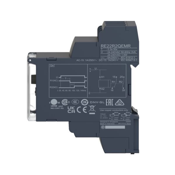 ⁦Schneider RE22R2QEMR | Modular timing relay, 8 A, 0.3s…30s, 2 CO, star delta, 24 V DC / 24...240 V AC/DC⁩ - الصورة ⁦5⁩
