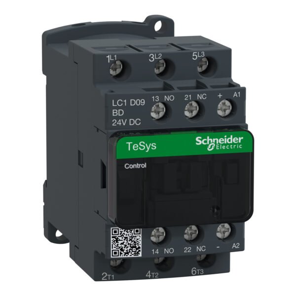 شنايدر LC1D09BD | موصل TeSys D - 3P (3 NO) - تيار متردد - 3 - <= 440 فولت 9 أمبير - ملف تيار مستمر 24 فولت