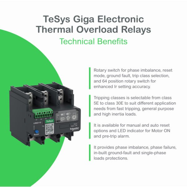⁦شنايدر LR9G115 | مرحل الحمل الزائد الحراري الإلكتروني، TeSys Giga، 28–115 أمبير، فئة 5E-30E، بموصل تحكم Push-in⁩ - الصورة ⁦3⁩