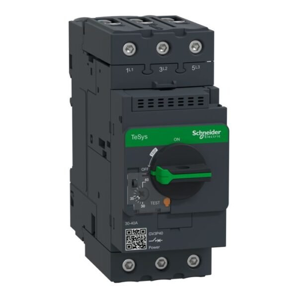 GV3P40 شنايدر اليكتريك قاطع تيار دائرة الموتور، TeSys GV3، ثلاثي الأقطاب، 30-40 أمبير، حراري مغناطيسي، أطراف توصيل EverLink